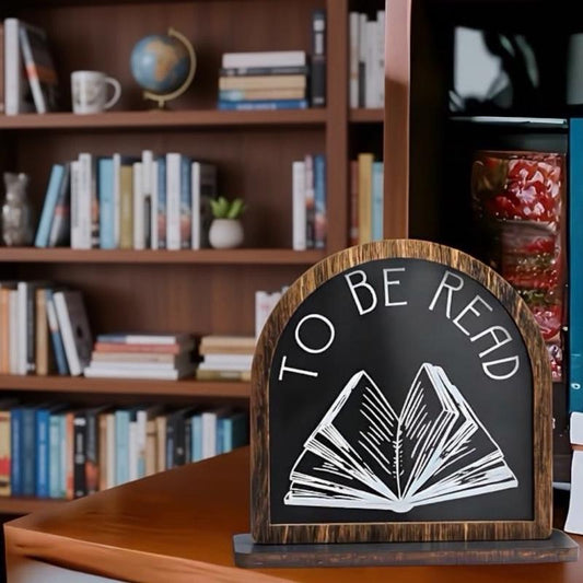 Classic Arched Wooden Frame Bookshelf Sign - High-Quality Wood Grain Texture Arch Desk Organizer Accessory for Office Stationery, Black Background Literary Touch Ideal Gift for Book Lovers