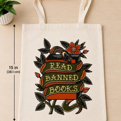 Read Banned Books Canvas Tote Bag | Book Lover Gift | Literary Bookish Tote