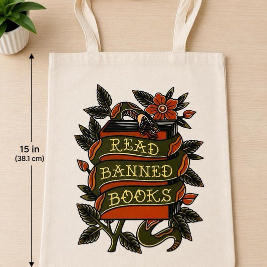 Read Banned Books Canvas Tote Bag | Book Lover Gift | Literary Bookish Tote