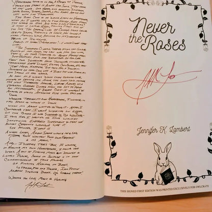 Never The Roses Hard Cover Signed Special Edition with Reversible Dust Jacket