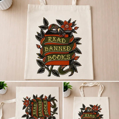 Read Banned Books Canvas Tote Bag | Book Lover Gift | Literary Bookish Tote