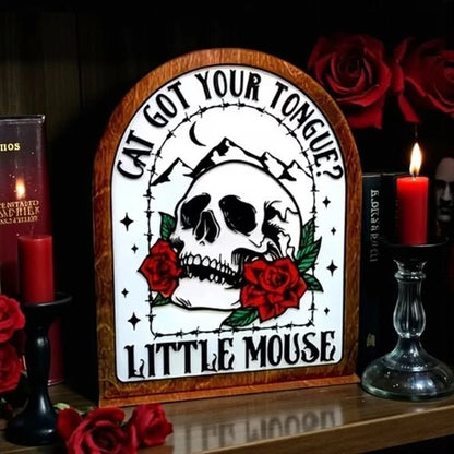 Haunting Adeline Bookshelf Sign - Cat Got Your Tongue Little Mouse Wooden Gothic