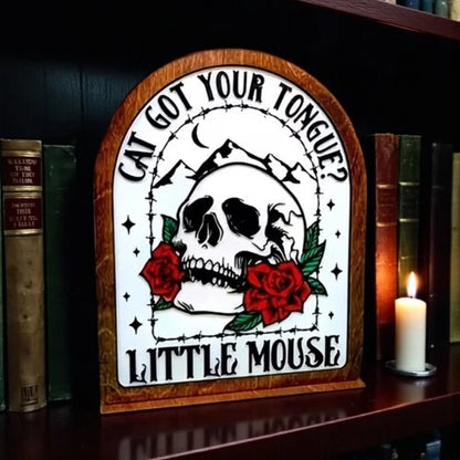 Haunting Adeline Bookshelf Sign - Cat Got Your Tongue Little Mouse Wooden Gothic